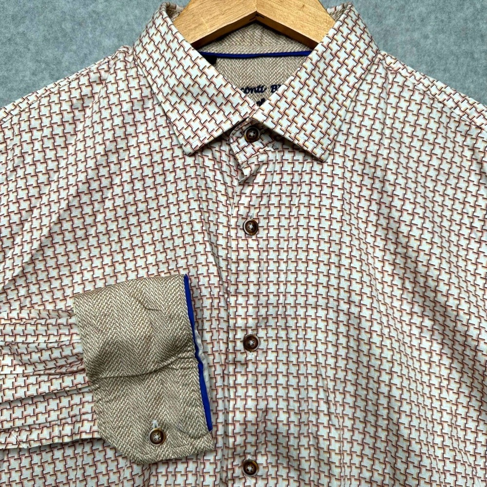 Visconti Black Men's Long Sleeve Button Down‎ Shirt Geometric Pattern Size XL